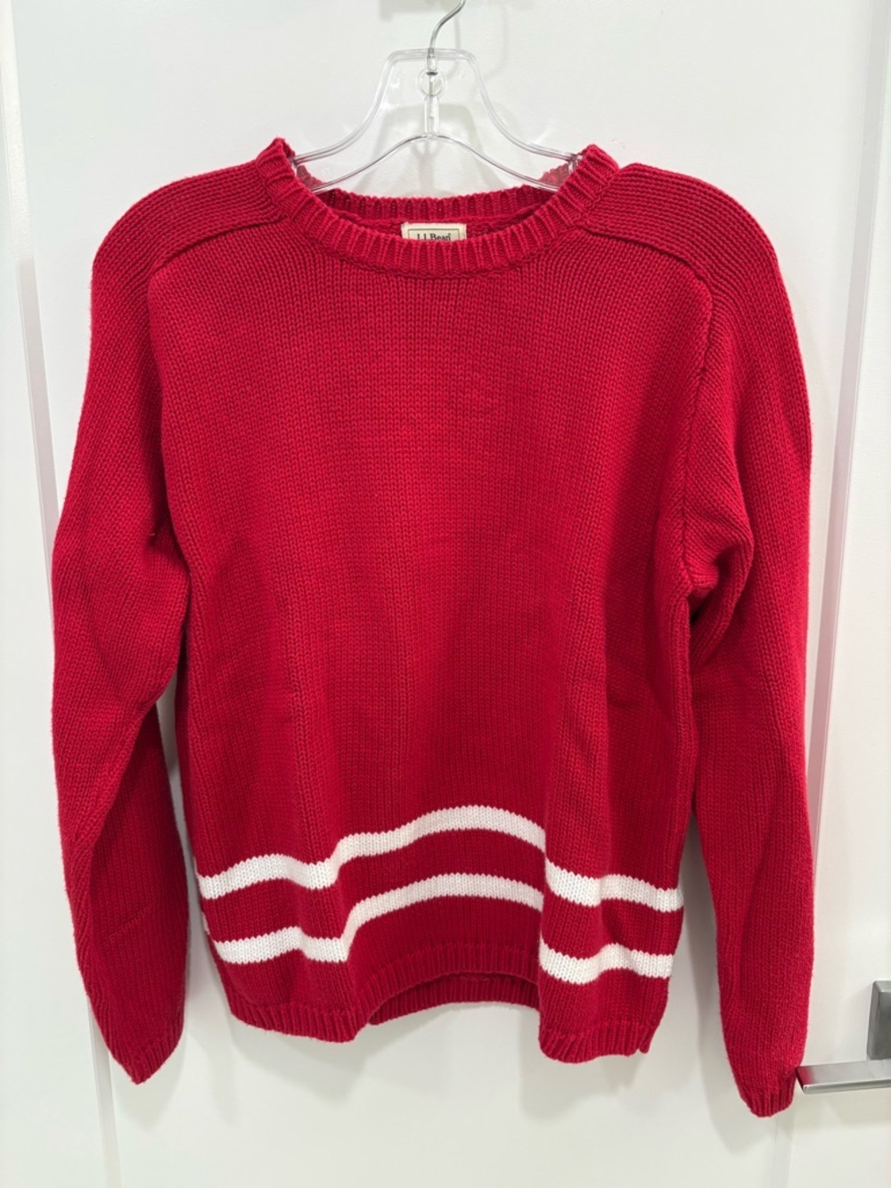 Vintage Y2K LL Bean Red White Stripe Cotton Fisherman Knit Sweater Size Medium